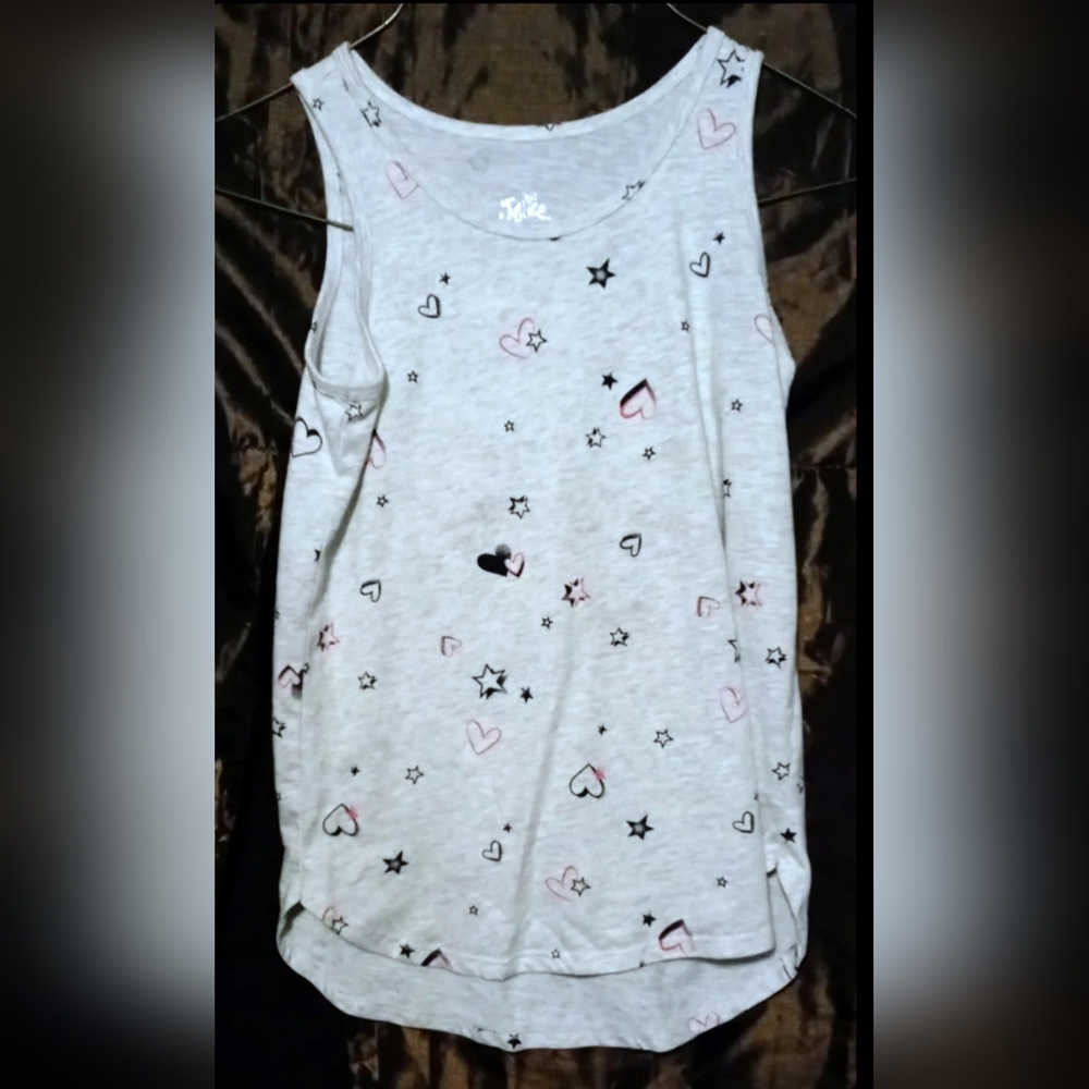 Girl's "Justice" Gray Tank Top W/ Black Hearts & Star Size 10